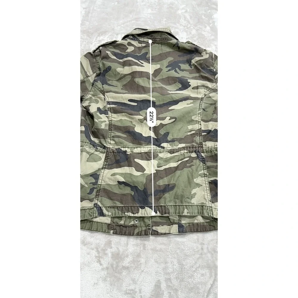 Blue Rain Camo Utility Jacket Women's Small Military Cargo Full Zip Drawstring